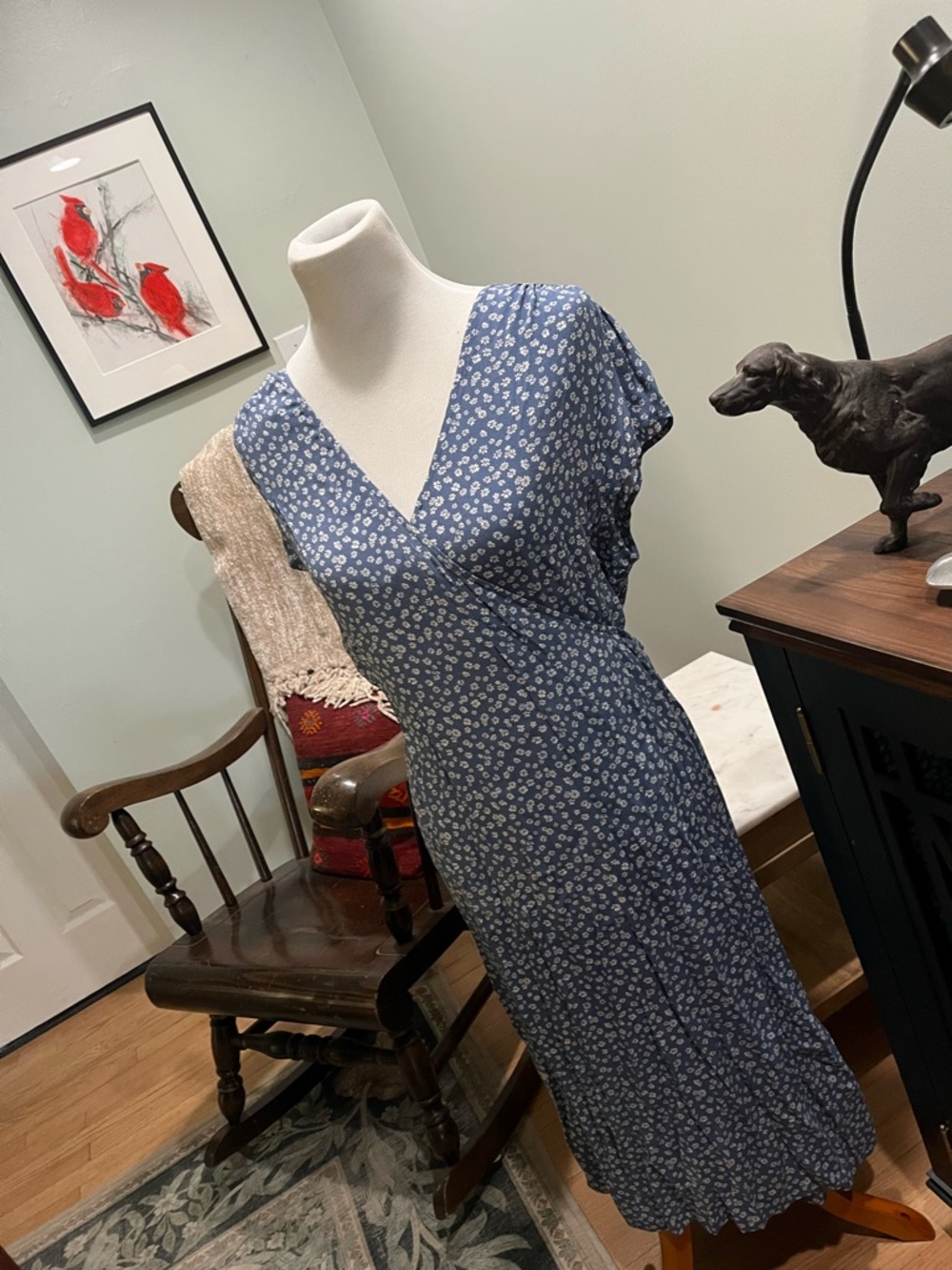 GAP Blue Ditsy Floral Wrap Midi Dress